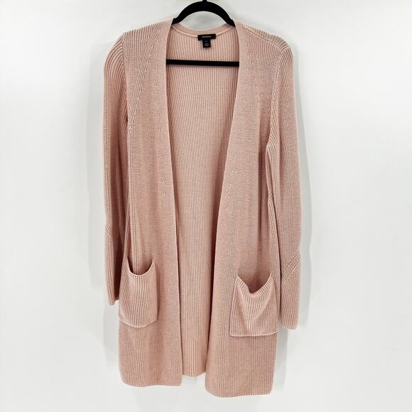 Halogen Pink Long Knit Open Front Cashmere Blend Cardigan M - Picture 2 of 5